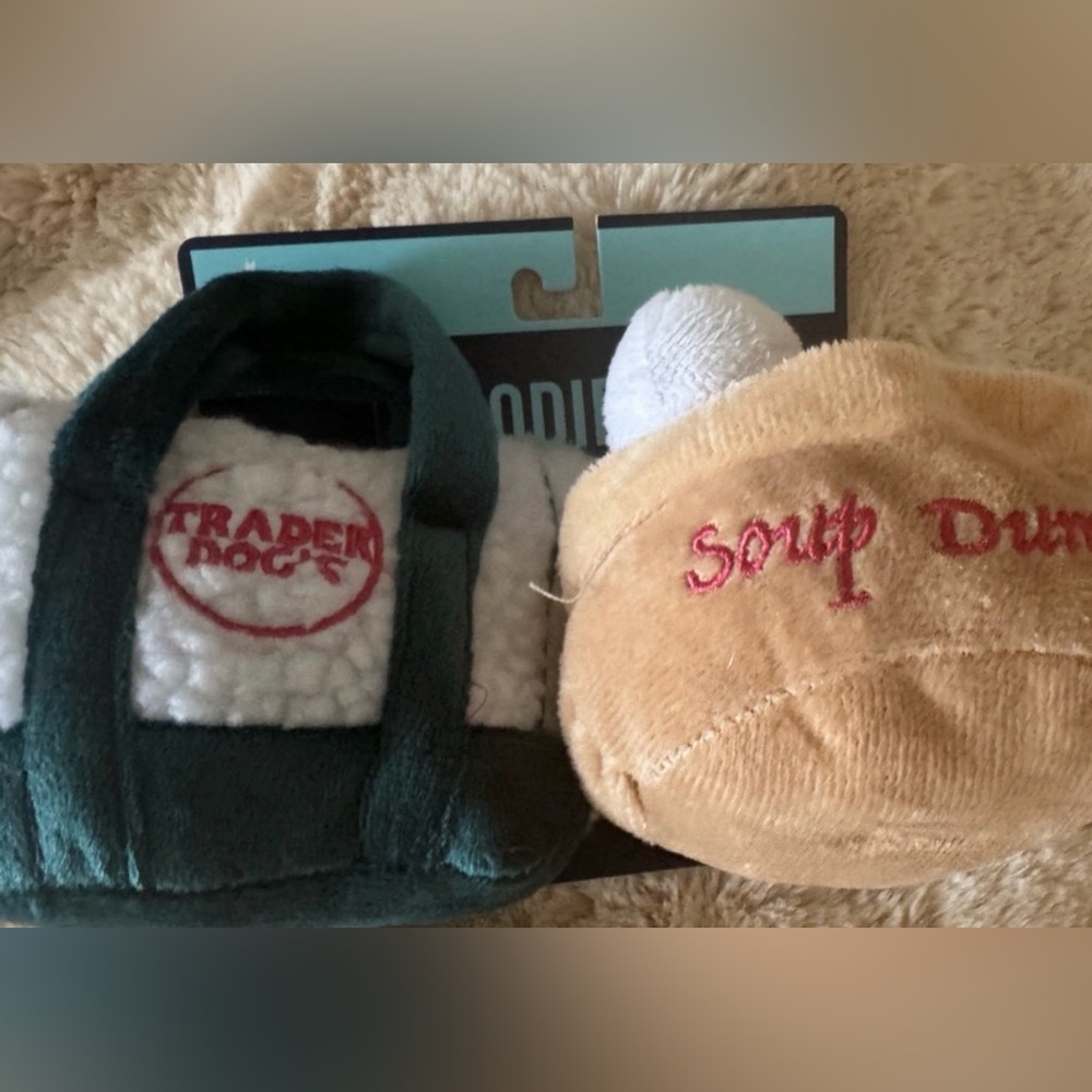 Foodiez 2-Pack Plush Dog Toys – Dumpling + Tote Bag (with Squeakers!)